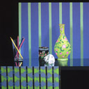 Vase, Shell & Pencils on Blue, Green, Black